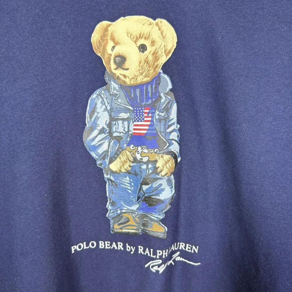 Polo Ralph Lauren Polo Bear Denim Flag Hoodie Men XL Navy Americana Y2K